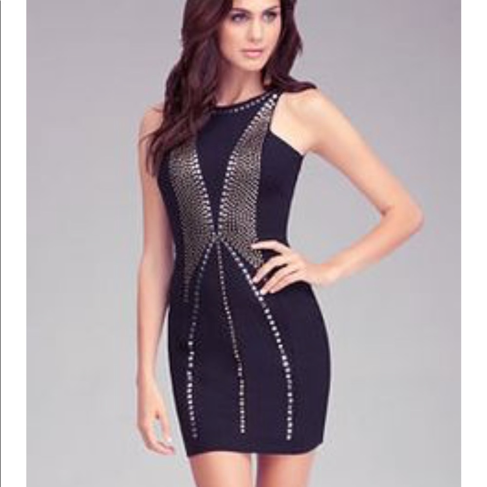 Bebe Black Studded Open Back Dress - XXS